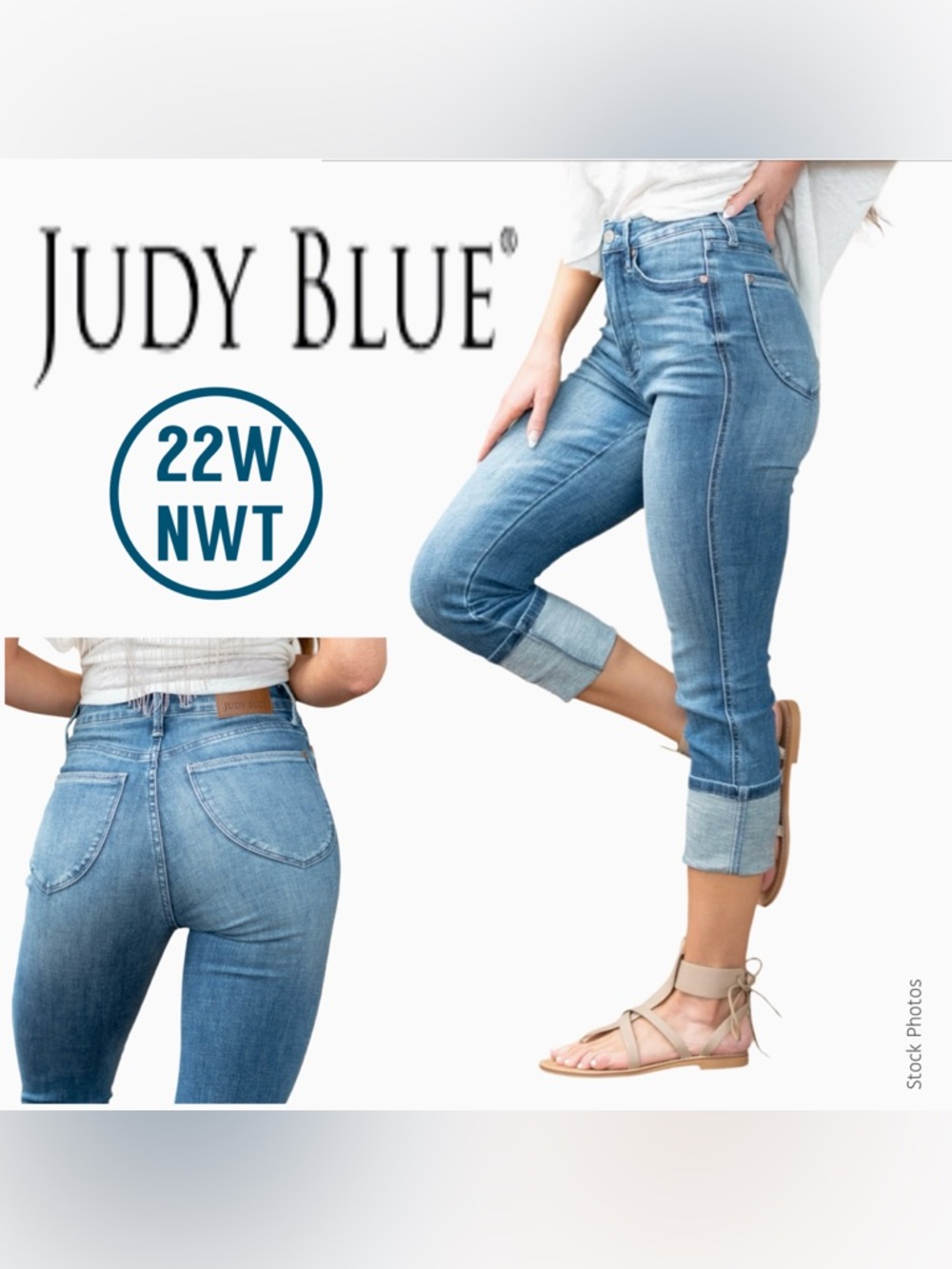 NWT Judy Blue Capri Med Blue Cropped Jeans JB78114 Tummy Control Top (22W) - Picture 14 of 16